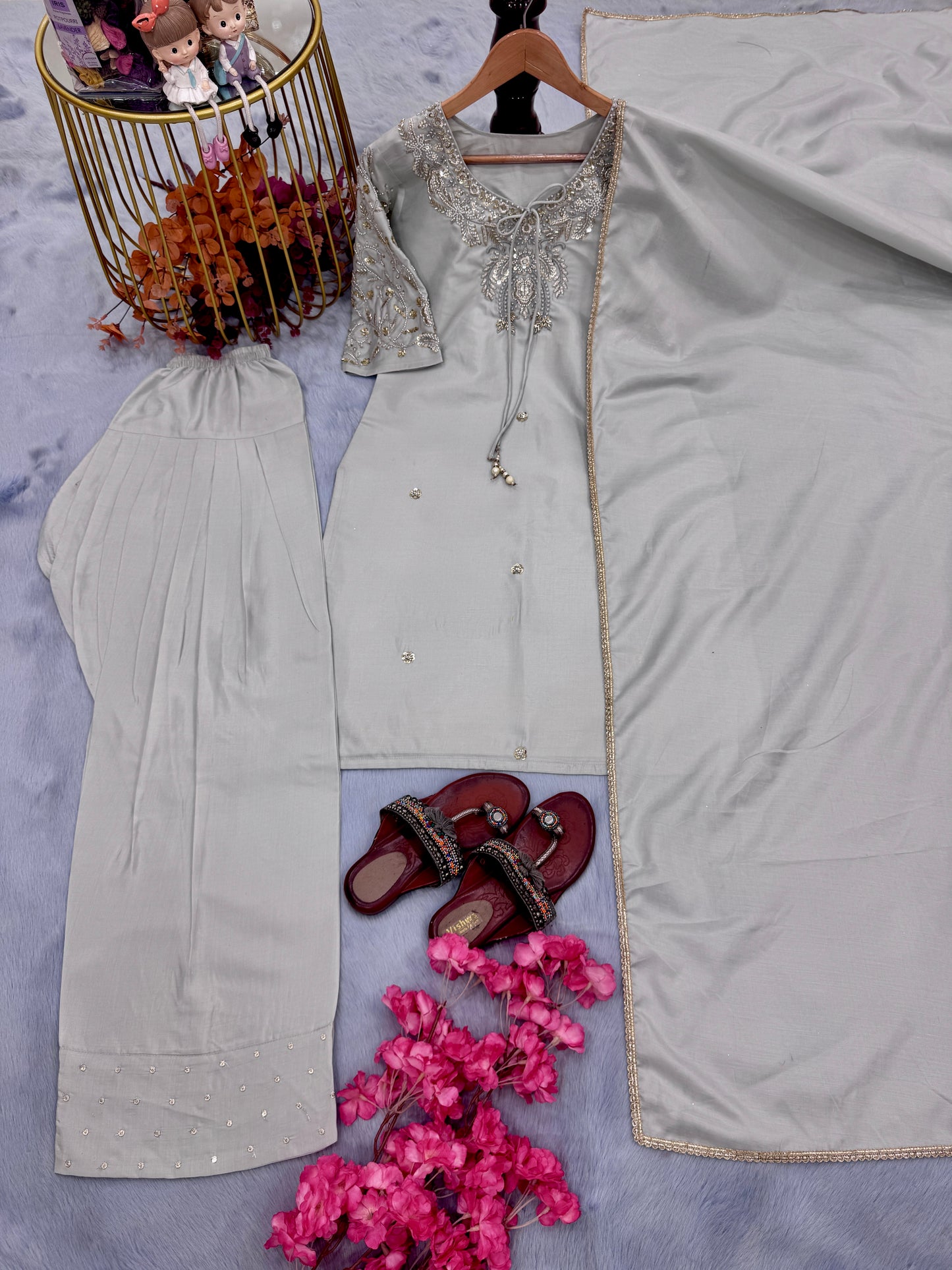 Beaded & Sequined Party Wear Farshi Plazzo Ensemble