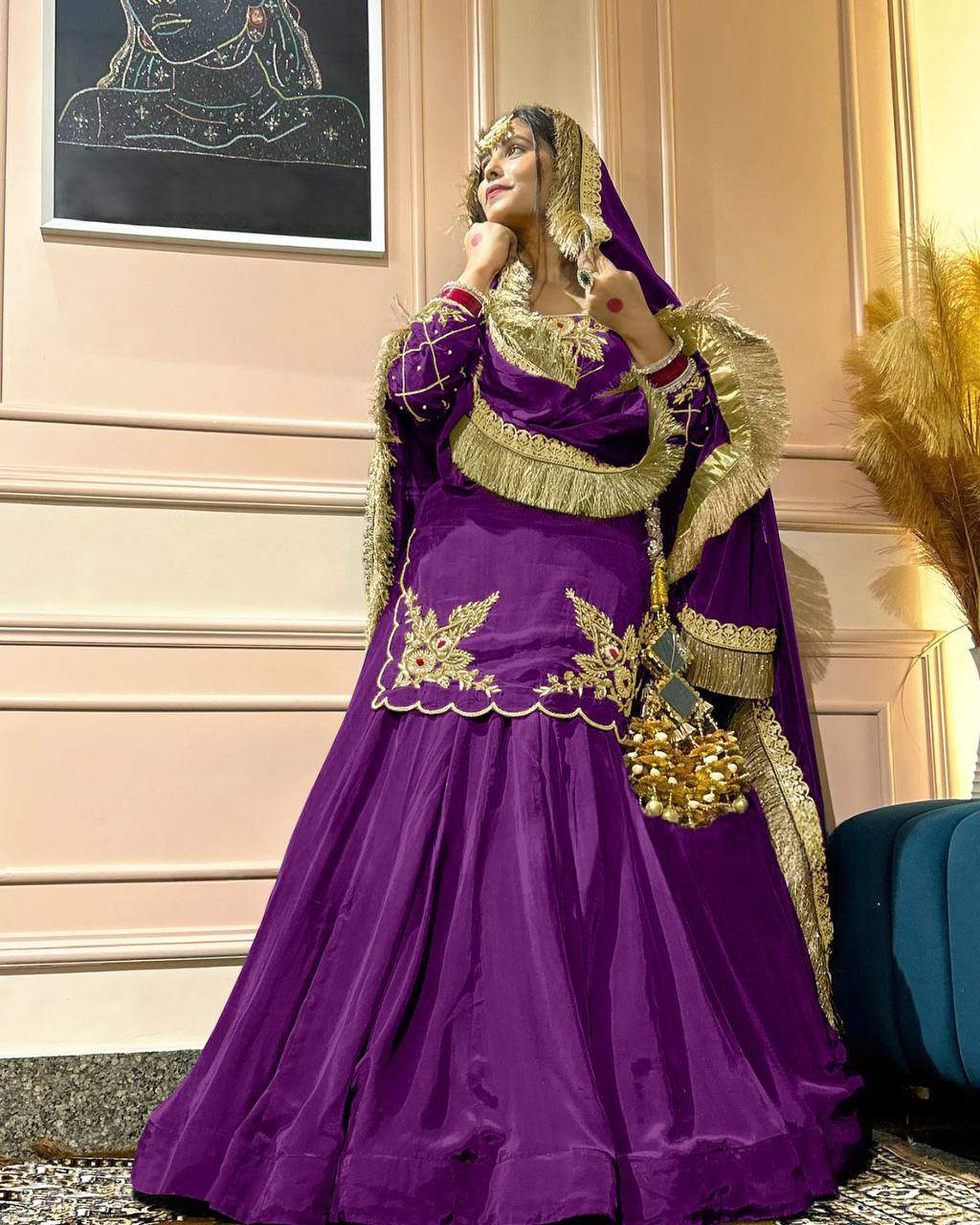 Designer Full-Sleeve Lehenga Choli in Natural Crepe Silk with Sequin & Zari Work