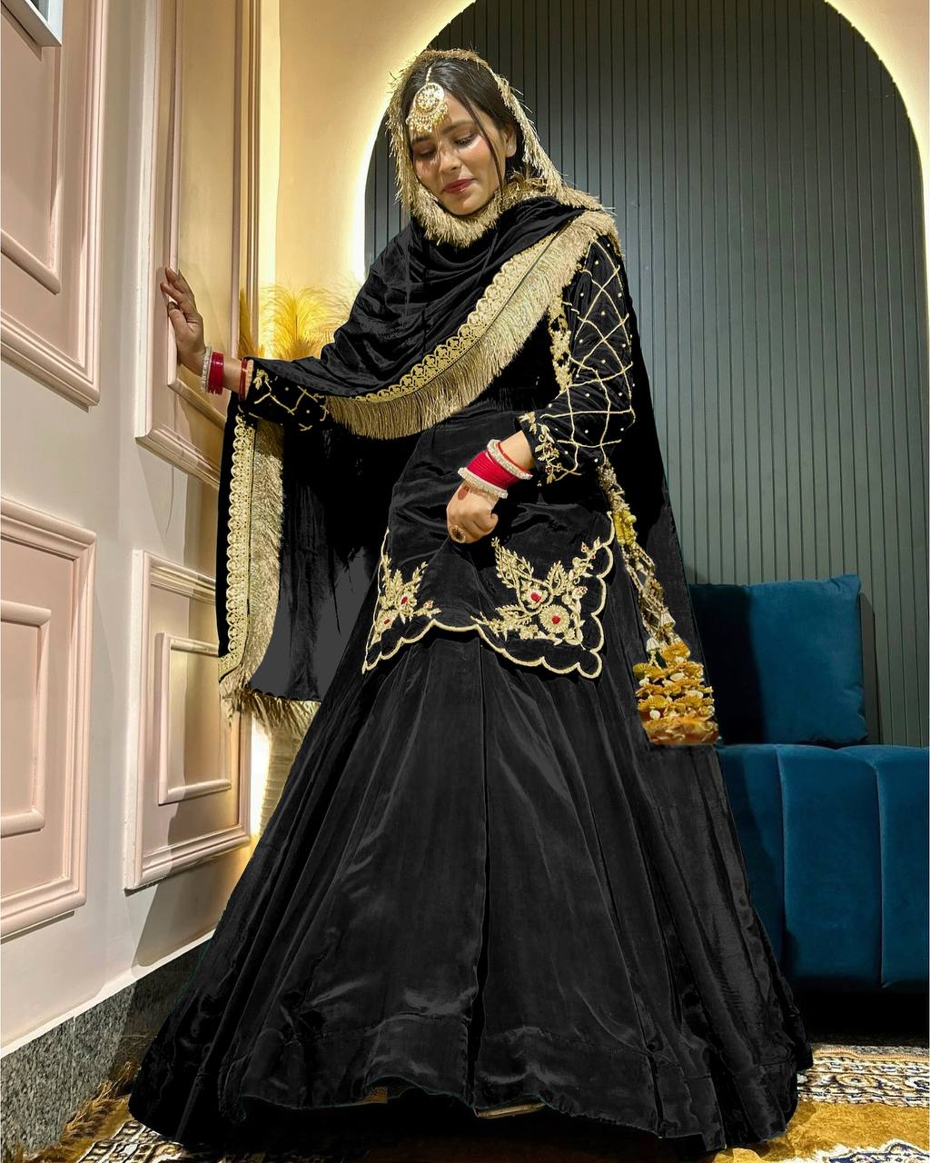 Designer Full-Sleeve Lehenga Choli in Natural Crepe Silk with Sequin & Zari Work