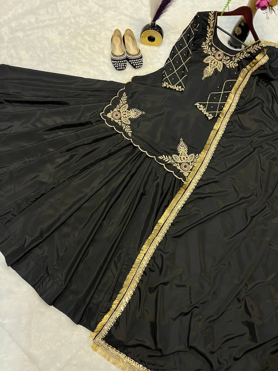 Designer Full-Sleeve Lehenga Choli in Natural Crepe Silk with Sequin & Zari Work