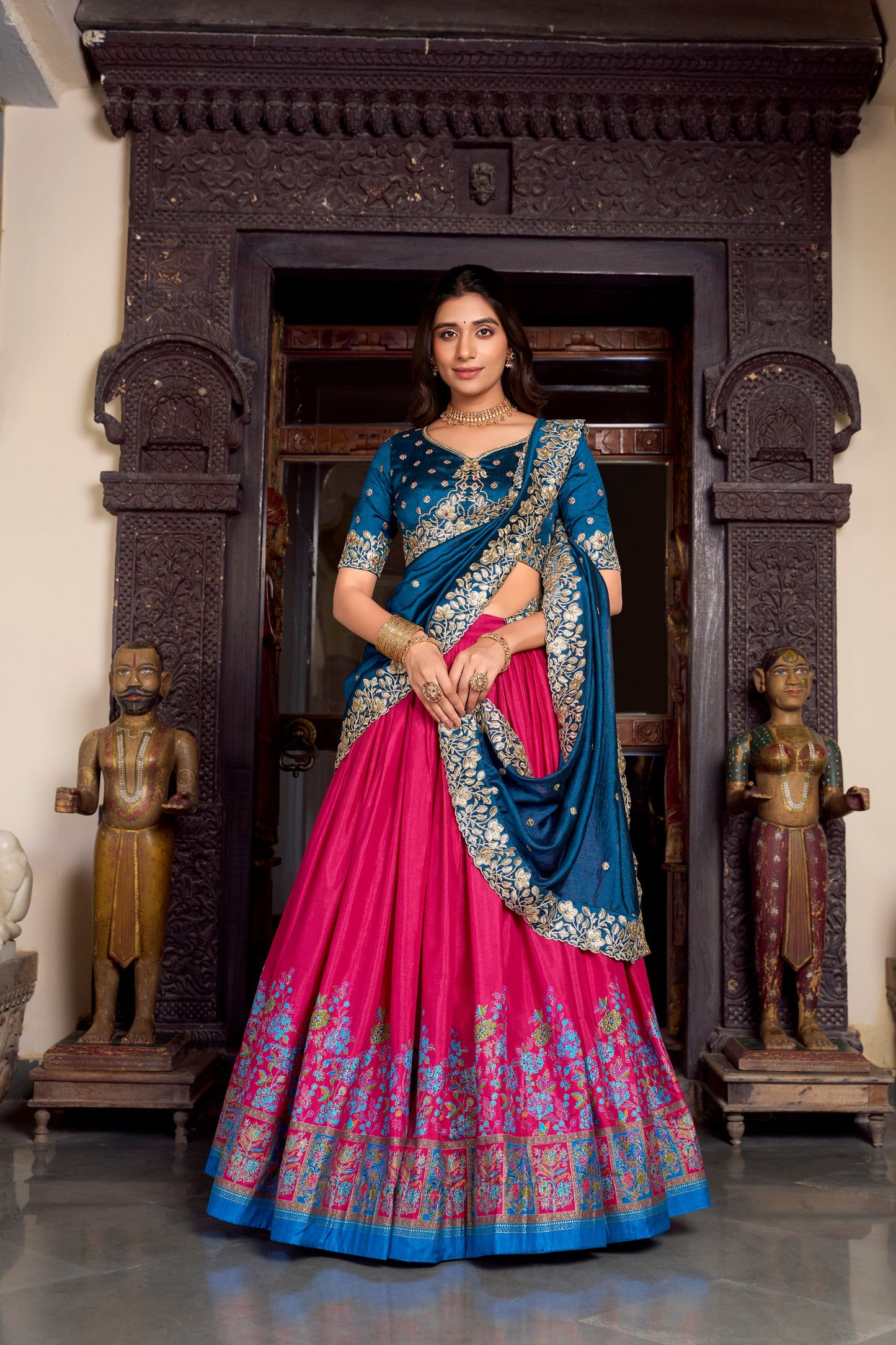Vichitra Silk Embroidered Dupatta Lehenga Choli