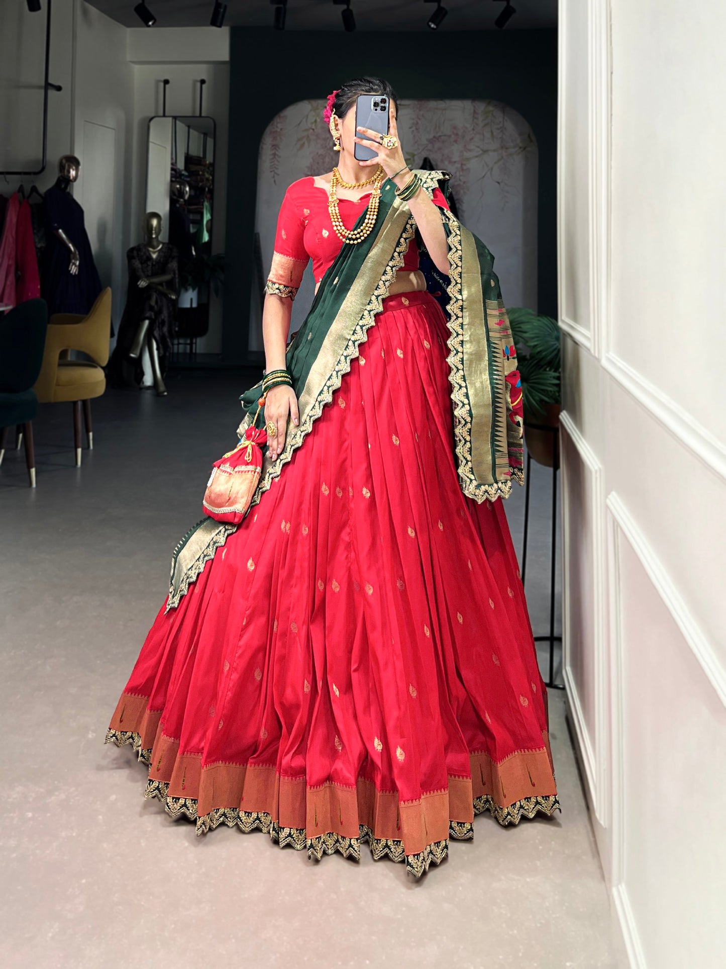 Regal Jacquard Silk Paithani Lehenga with Embroidered Dupatta