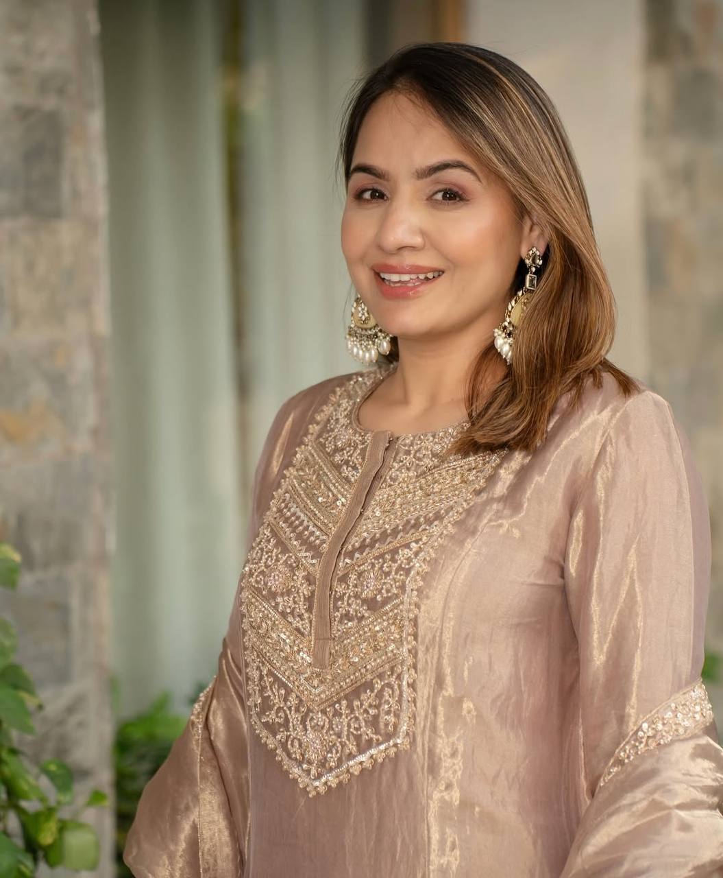 Heavy Embroidery Fandy Silk Suit with Pant & Dupatta