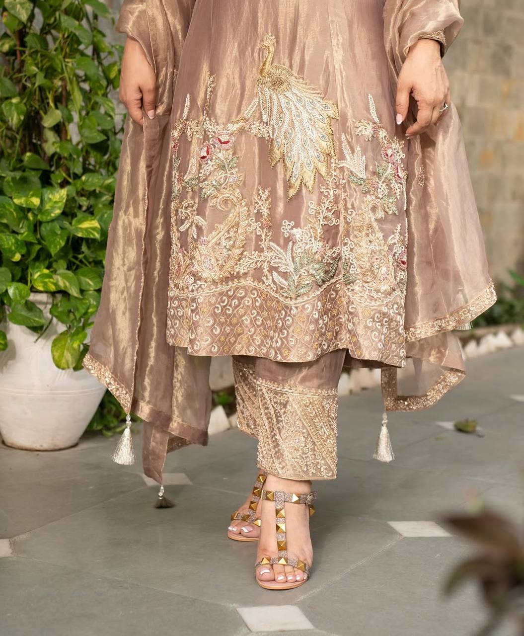 Heavy Embroidery Fandy Silk Suit with Pant & Dupatta