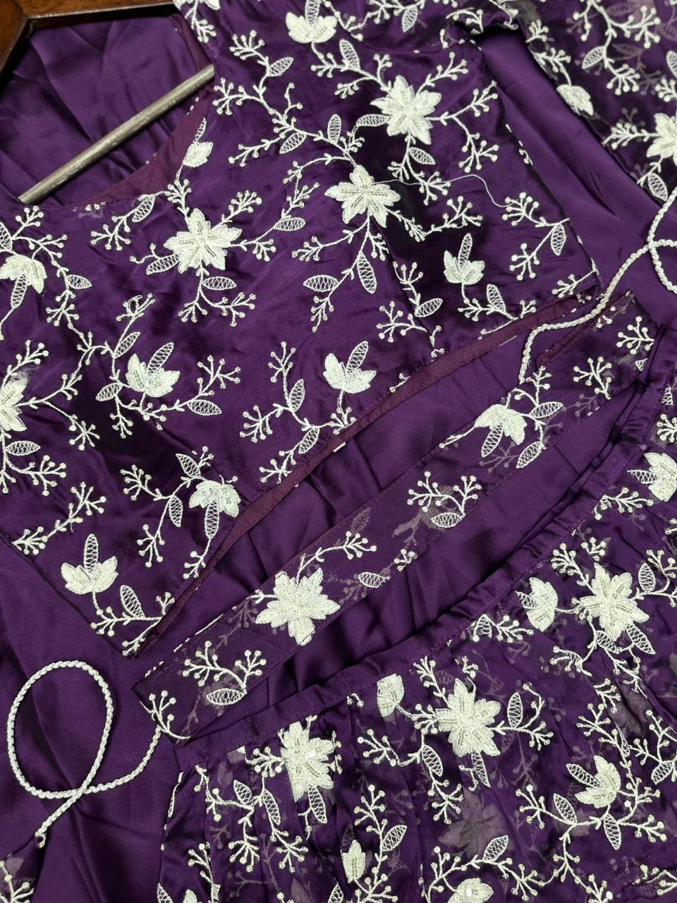 Elegant Embroidered Rangoli Lehenga Set with Jaal Work & Dupatta