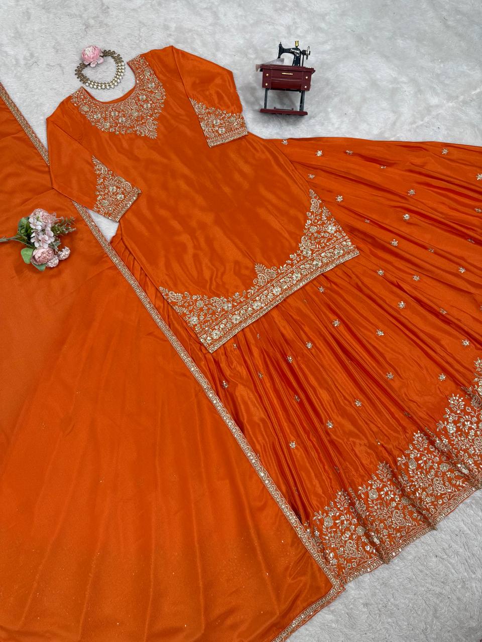 Designer Chinon Silk Outfit with Dupatta for Festive Wear