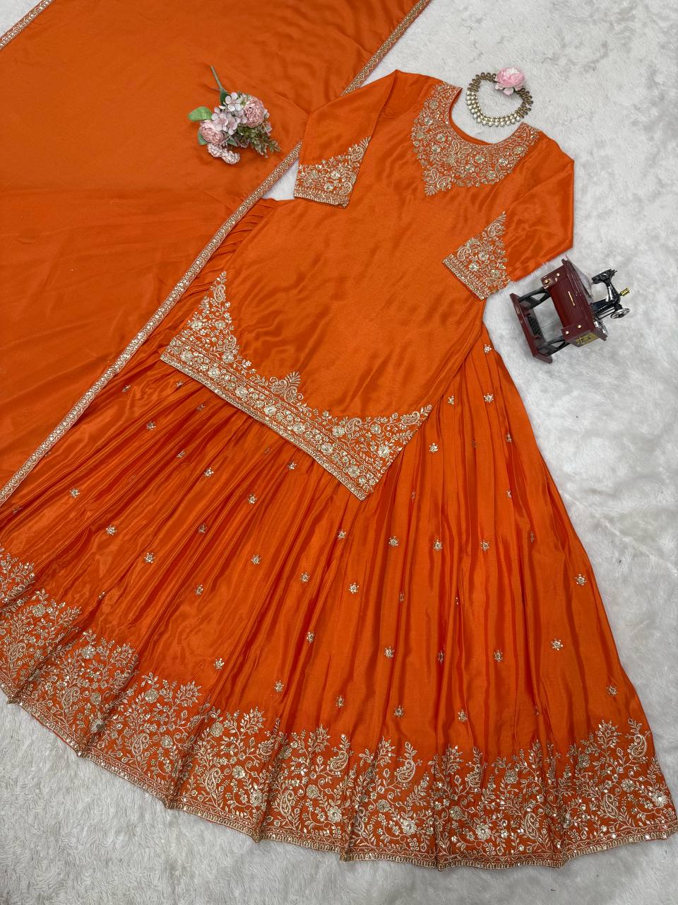 Designer Chinon Silk Outfit with Dupatta for Festive Wear