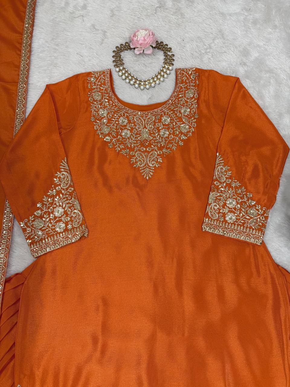 Designer Chinon Silk Outfit with Dupatta for Festive Wear