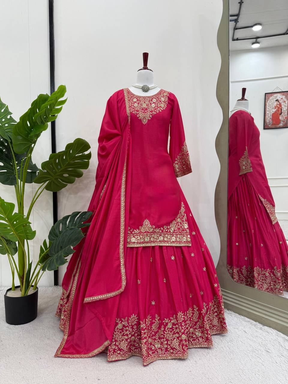 Designer Chinon Silk Outfit with Dupatta for Festive Wear