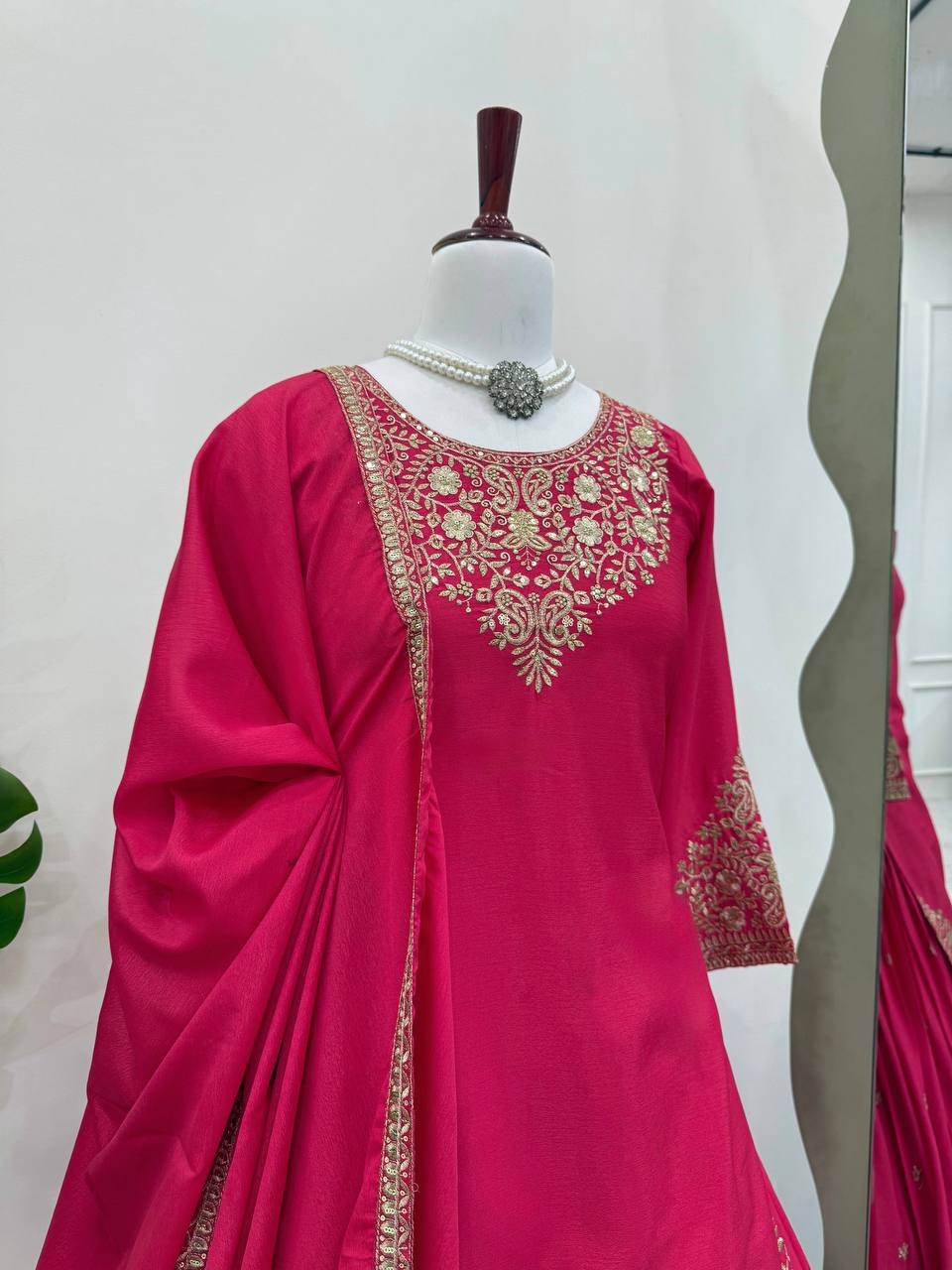 Designer Chinon Silk Outfit with Dupatta for Festive Wear