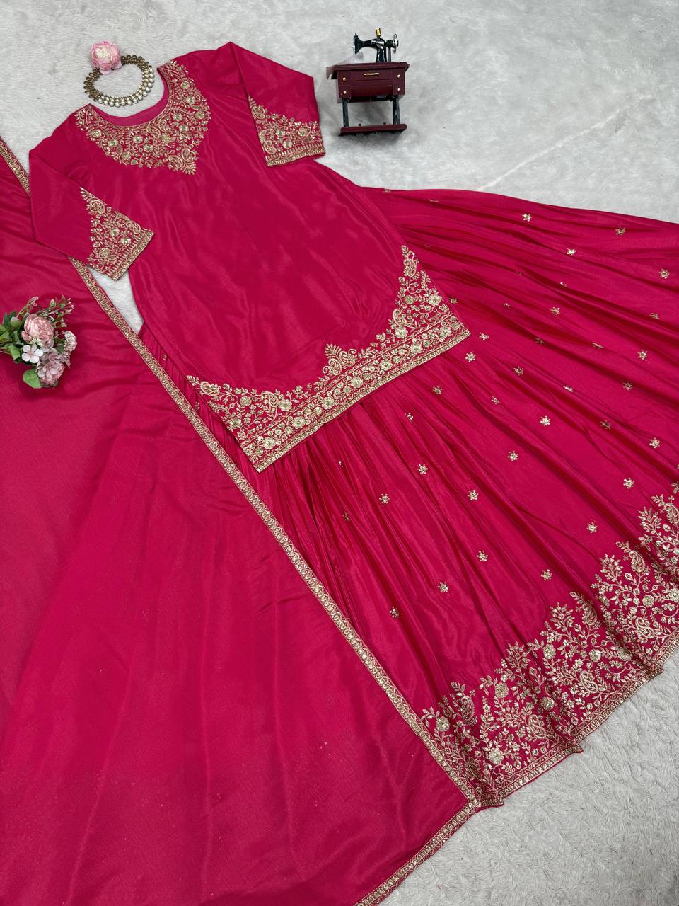 Designer Chinon Silk Outfit with Dupatta for Festive Wear