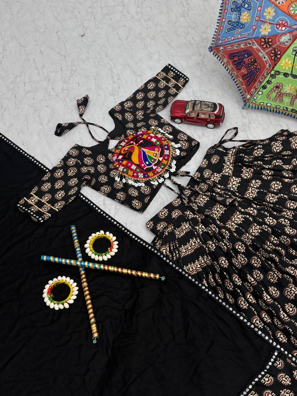 Elegant Navratri Lehenga Choli with Mirror Lace Detailing