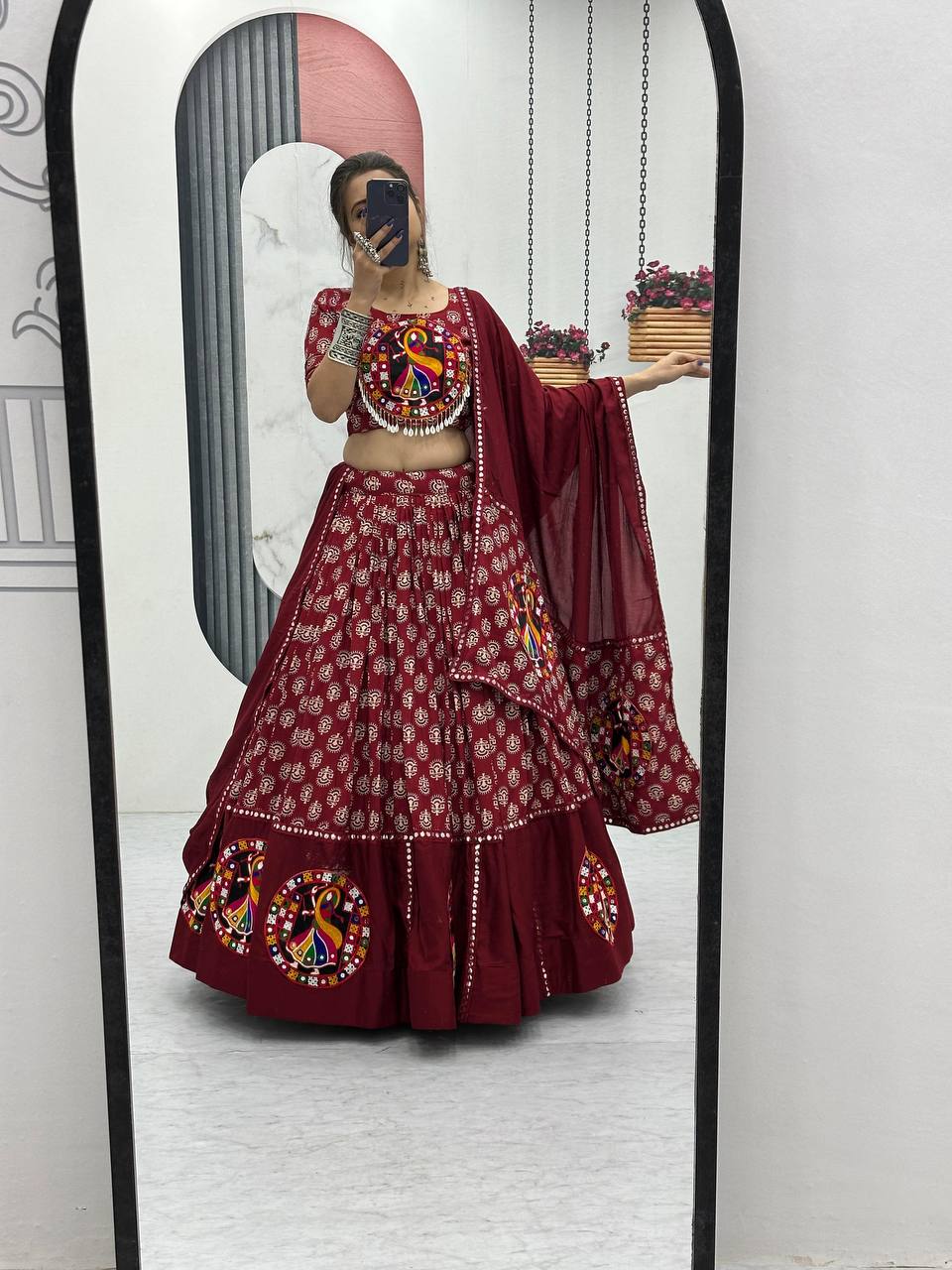 Elegant Navratri Lehenga Choli with Mirror Lace Detailing