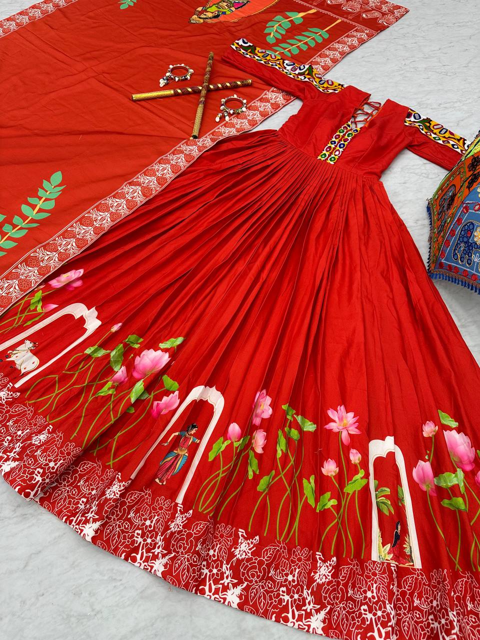 Elegant Cotton Gown Set for Garba Nights