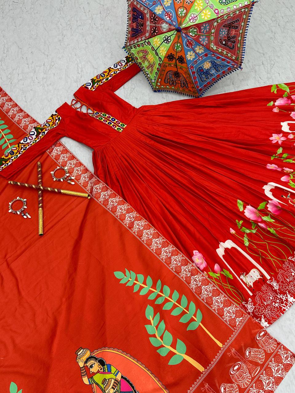 Elegant Cotton Gown Set for Garba Nights