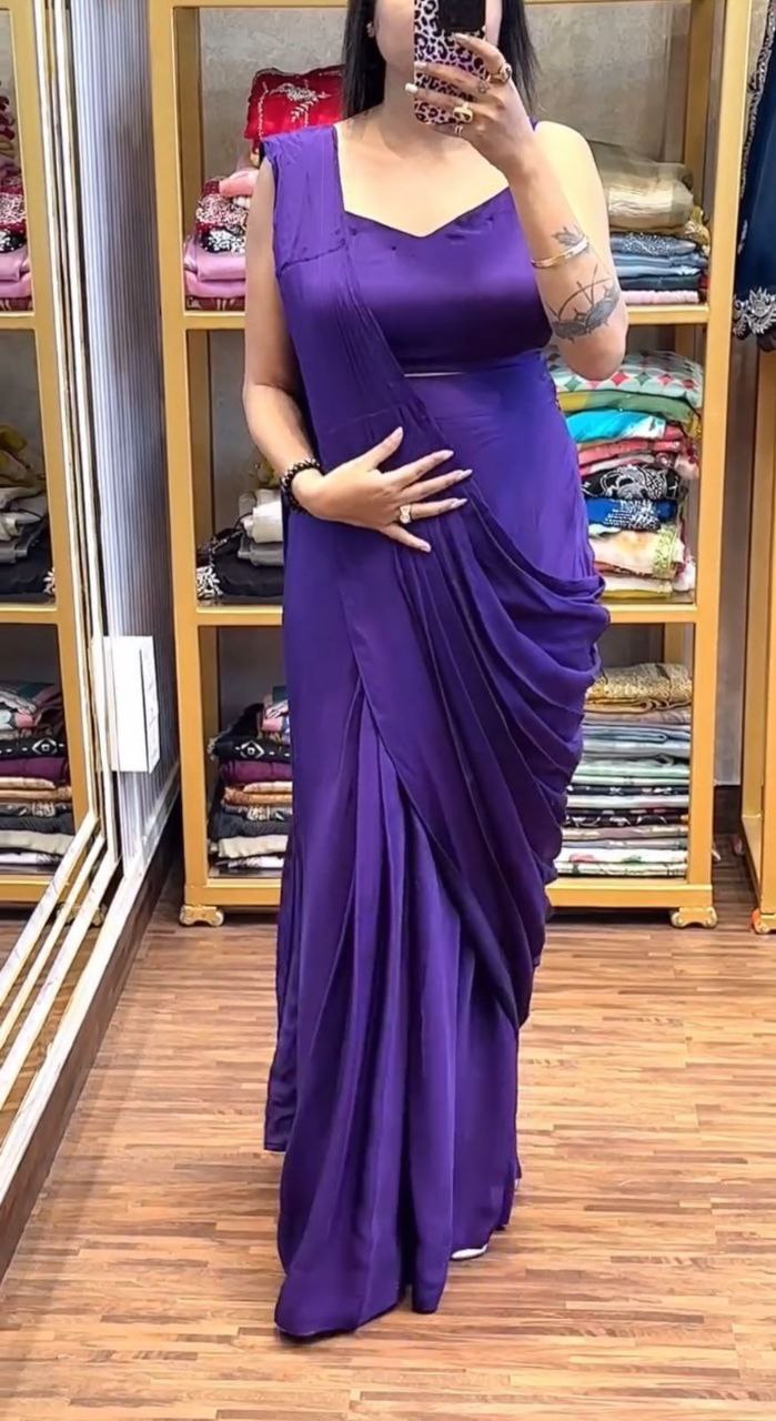 Embroidery Sequence work ready to wear saree with full Koti