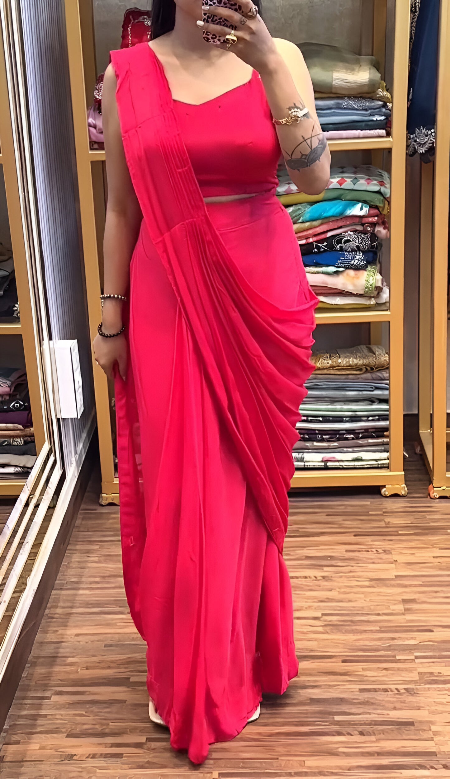 Embroidery Sequence work ready to wear saree with full Koti