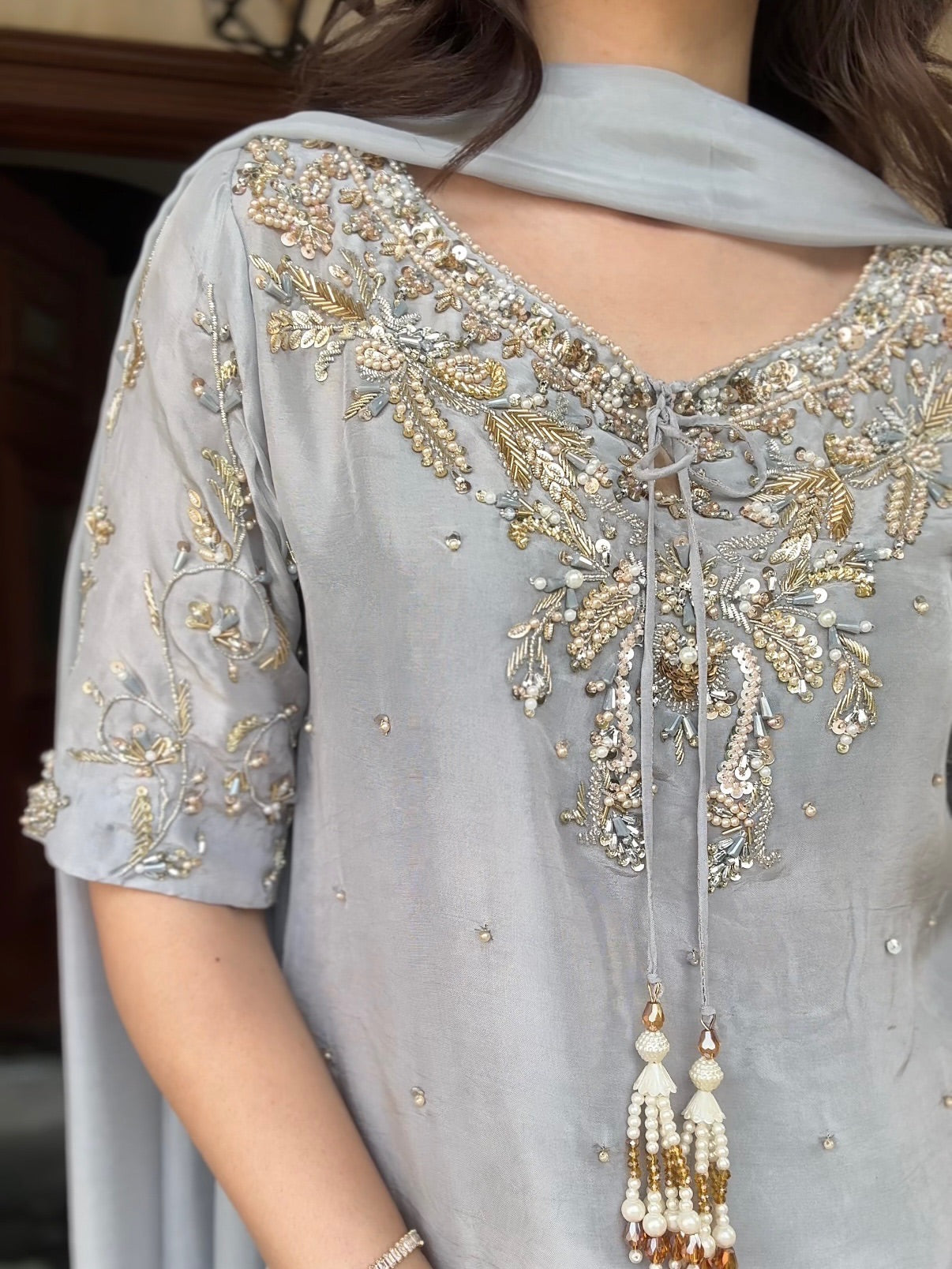 Beaded & Sequined Party Wear Farshi Plazzo Ensemble