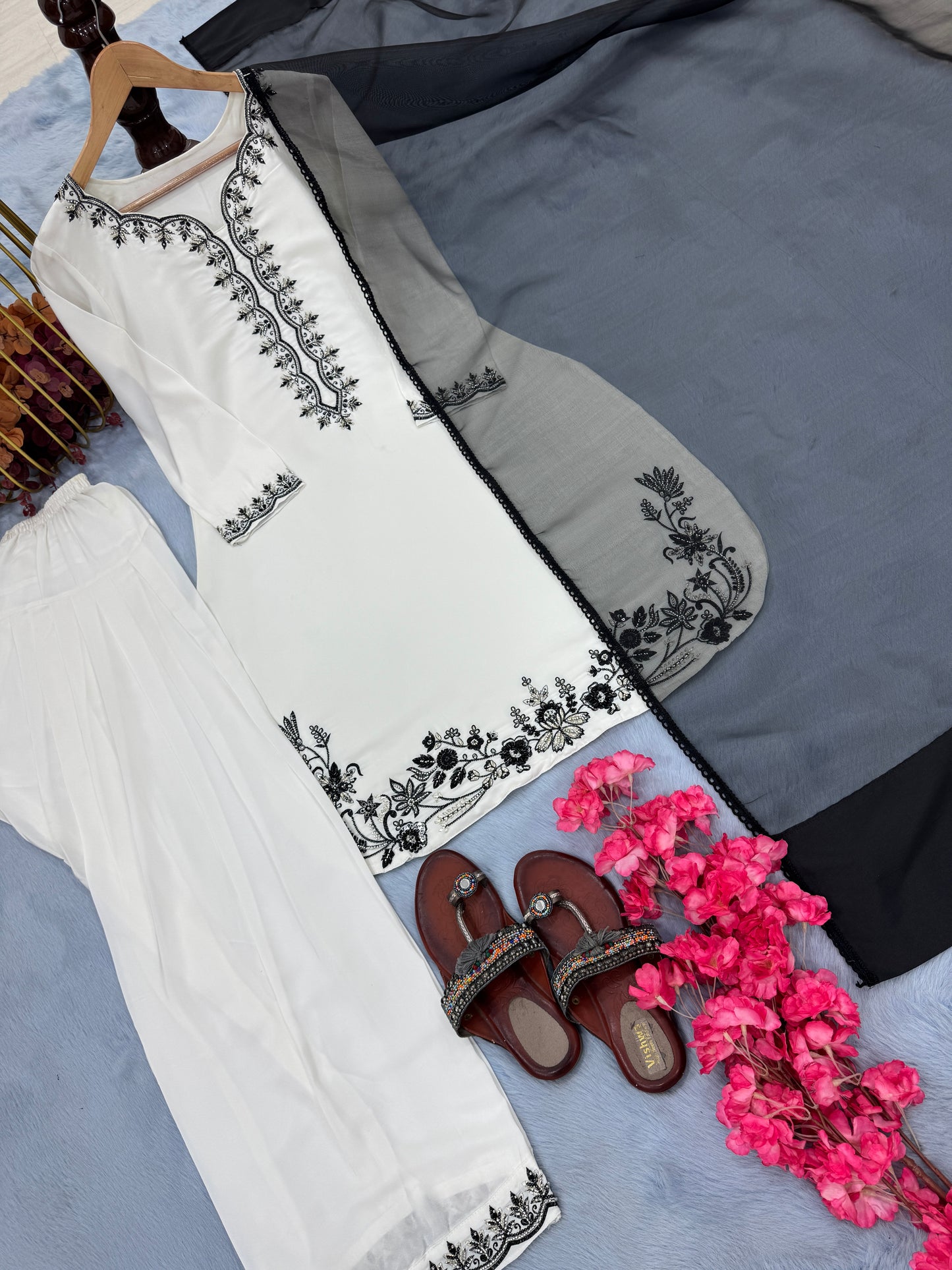 Designer Hand-Embroidered Co-ord with Organza Dupatta