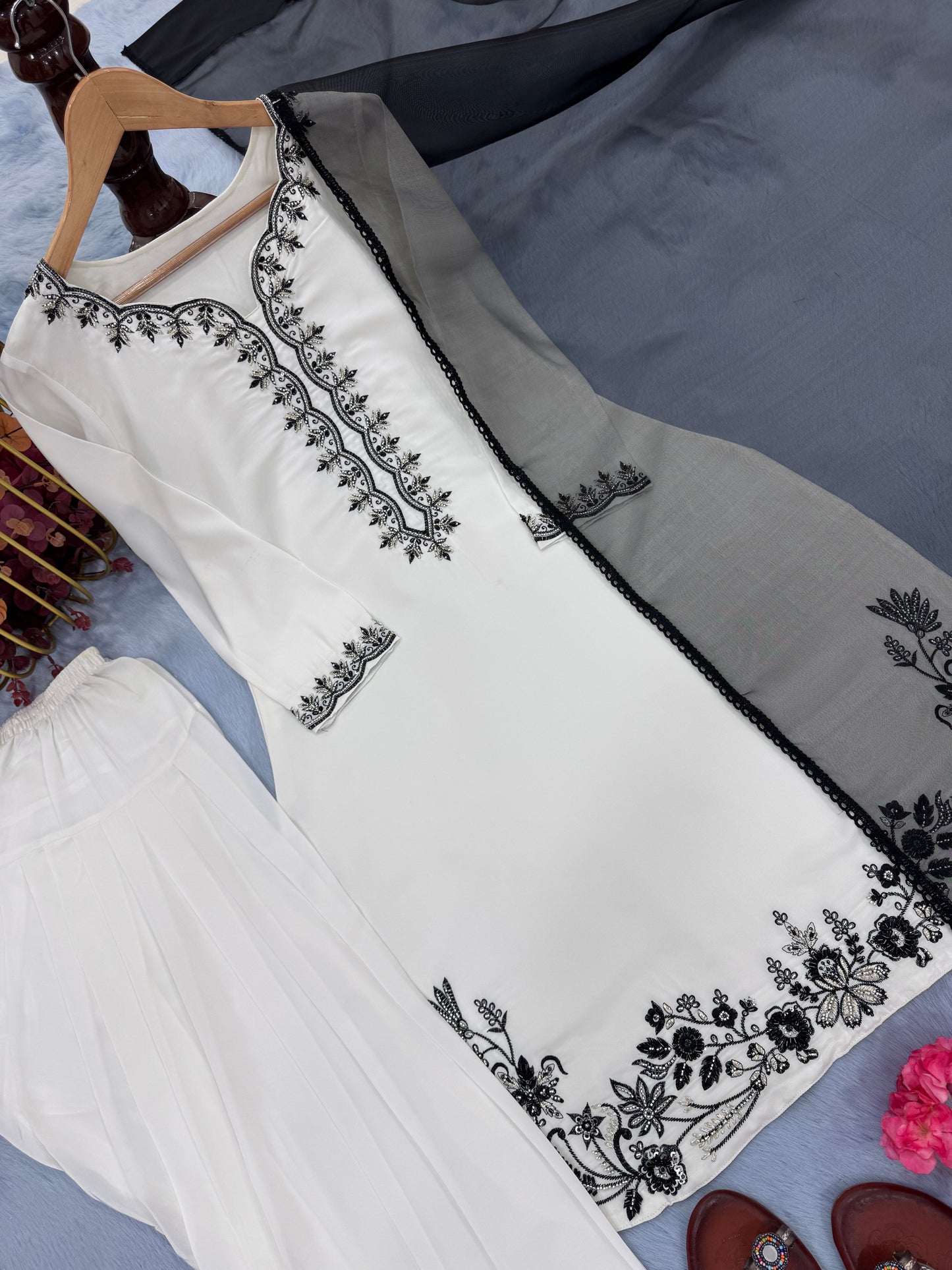 Designer Hand-Embroidered Co-ord with Organza Dupatta