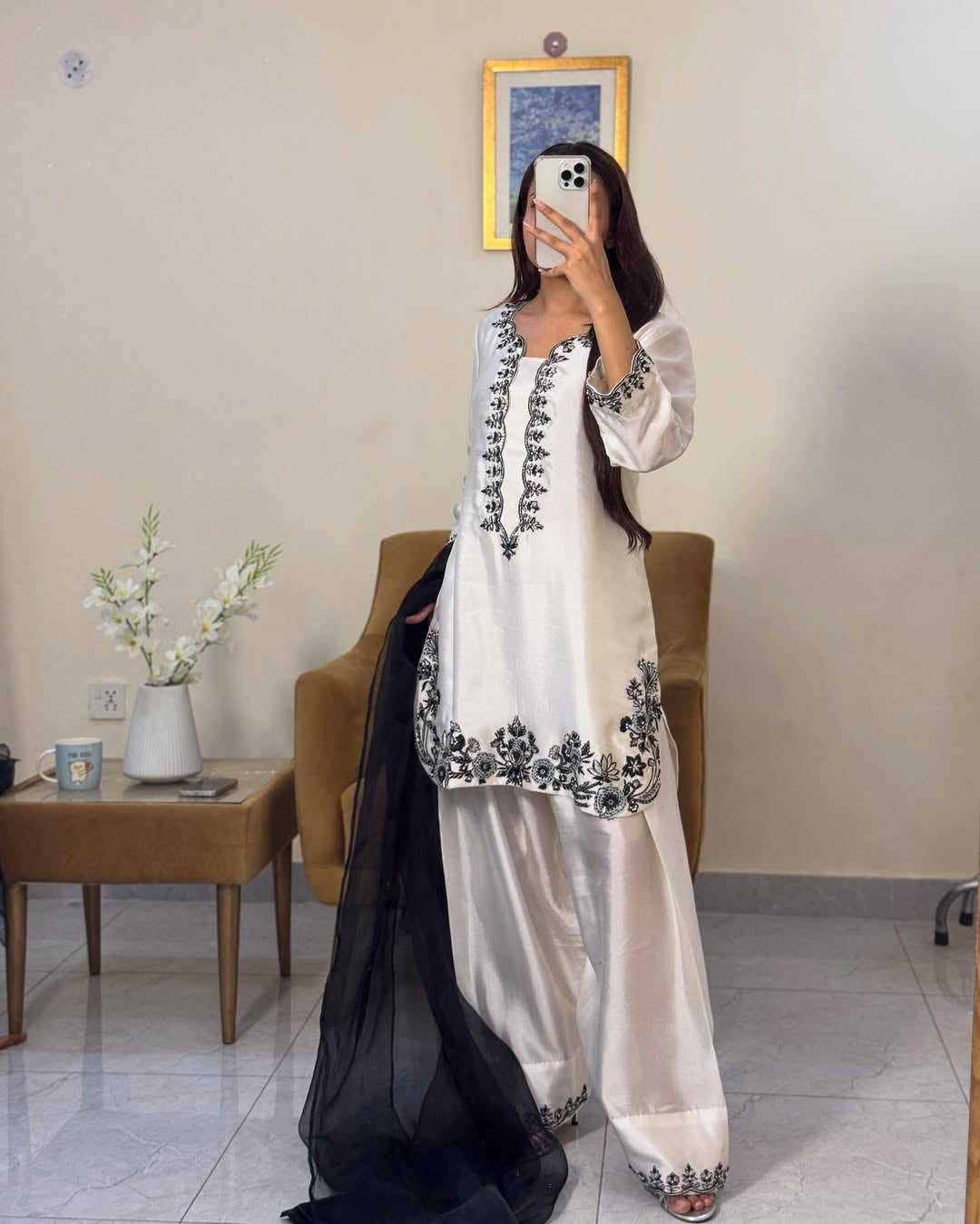 Designer Hand-Embroidered Co-ord with Organza Dupatta