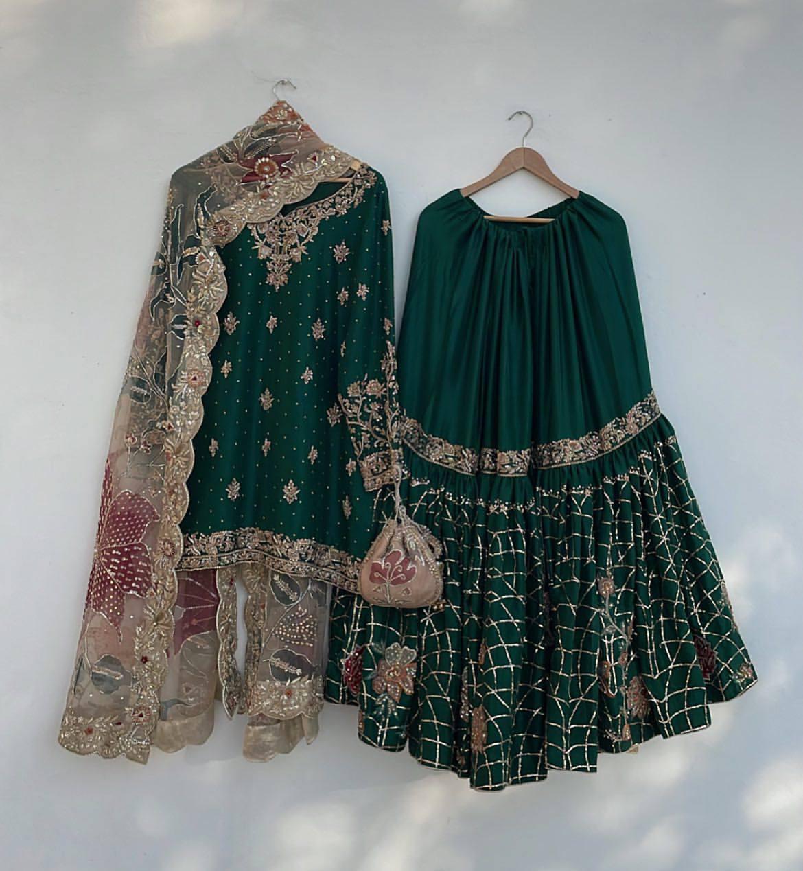 Luxury Embroidered Suit Set with Heavy Sharara & Elegant Dupatta