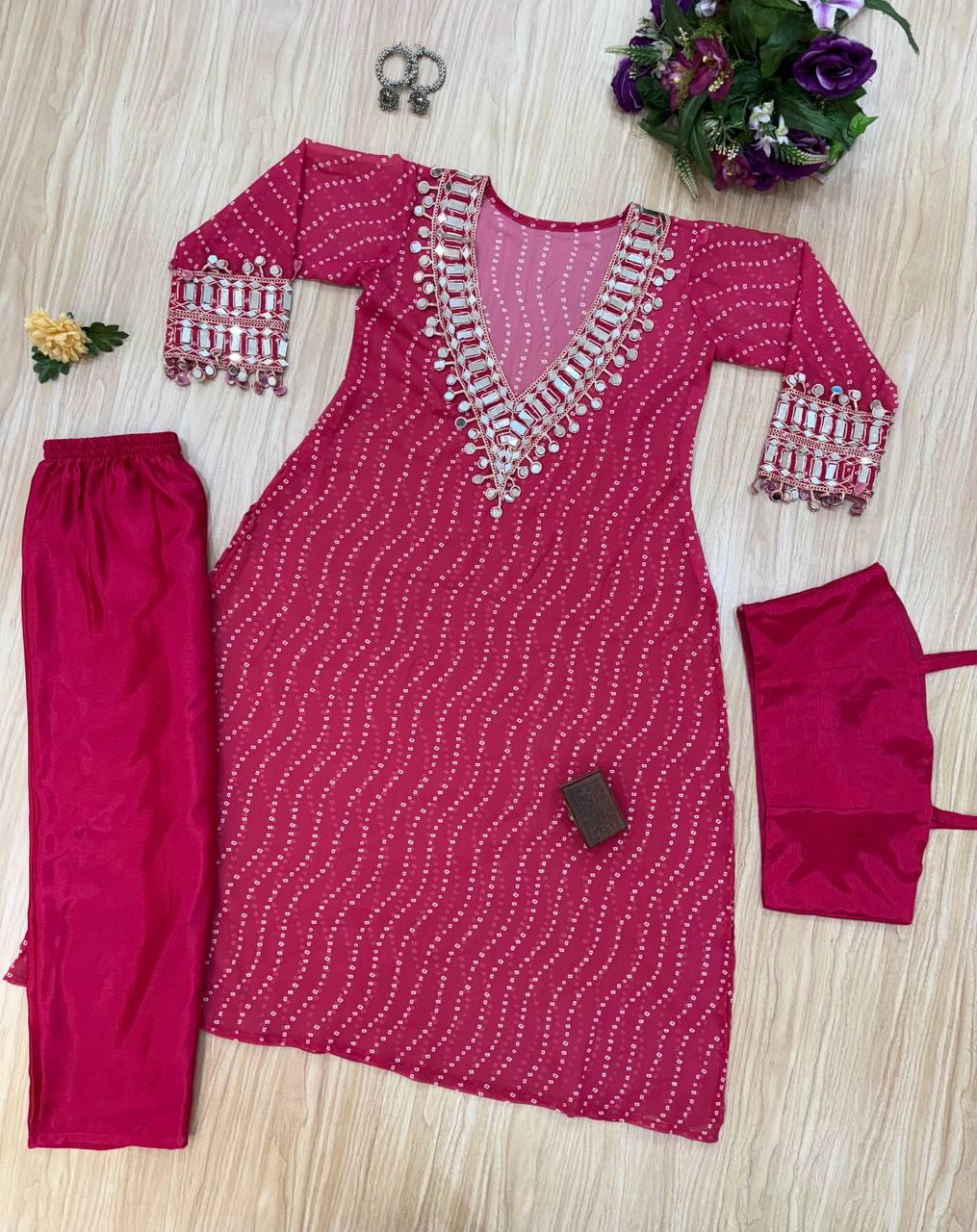Stylish Embroidered Kurti Set with Digital Print and Cut-Work Border