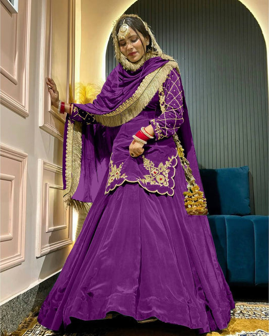 Designer Full-Sleeve Lehenga Choli in Natural Crepe Silk with Sequin & Zari Work