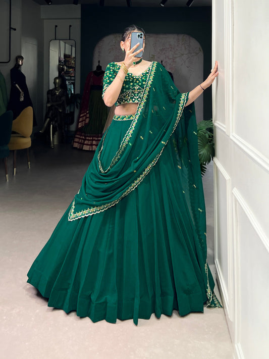 Thread Embroidered Georgette Lehenga Choli – 5 Meter Flair Set