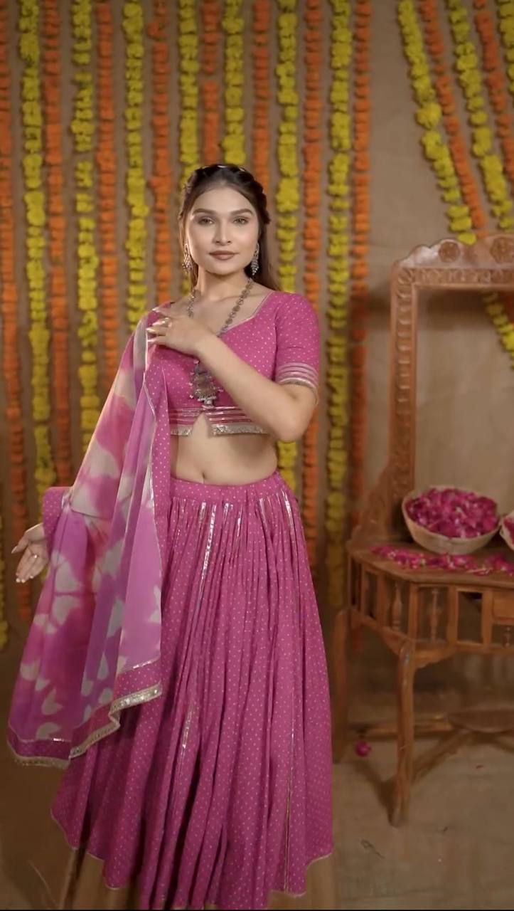 Festive Cotton Lehenga Set with Elegant Print & Border