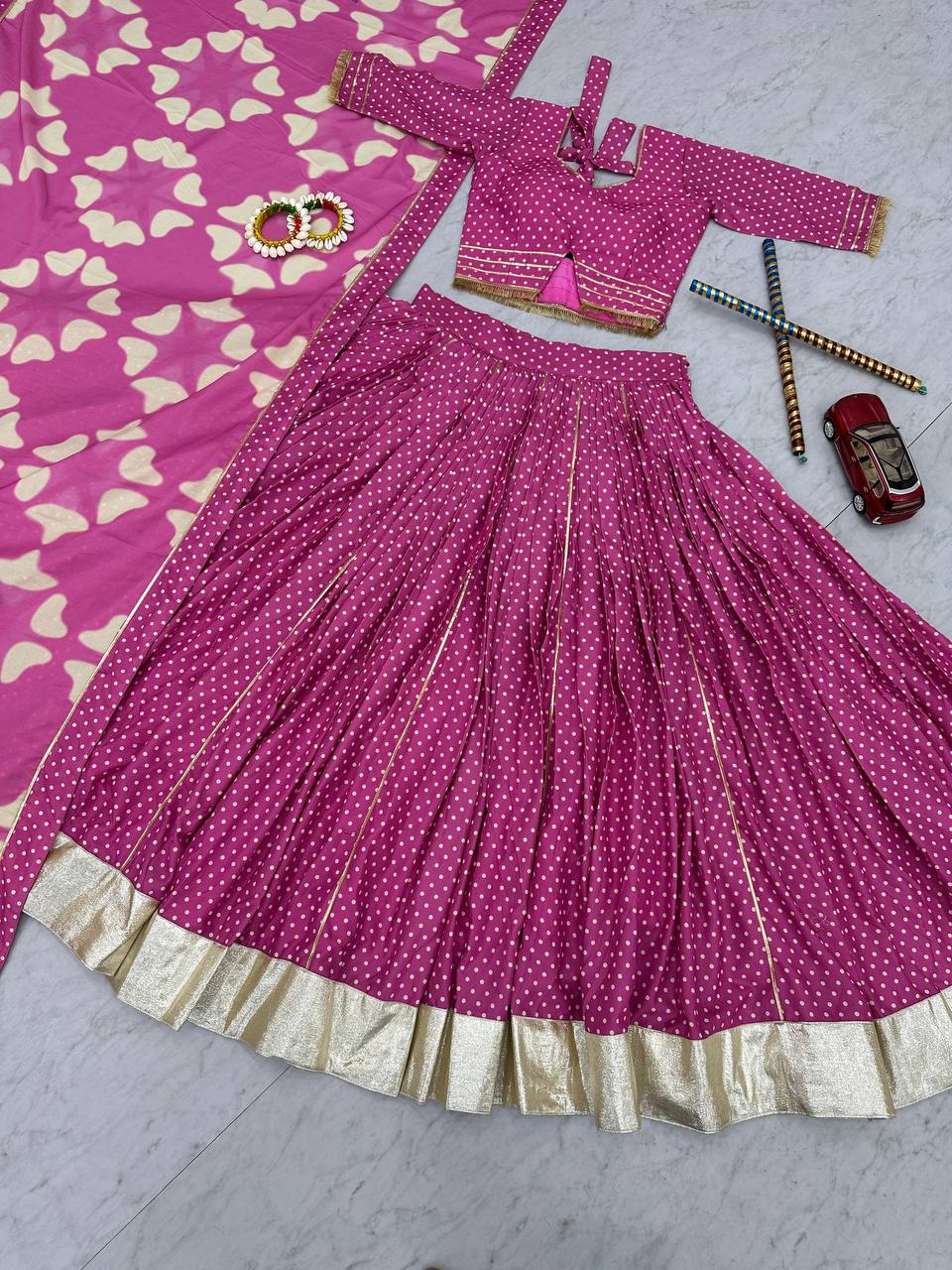 Festive Cotton Lehenga Set with Elegant Print & Border