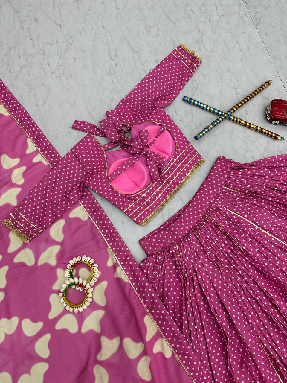 Festive Cotton Lehenga Set with Elegant Print & Border