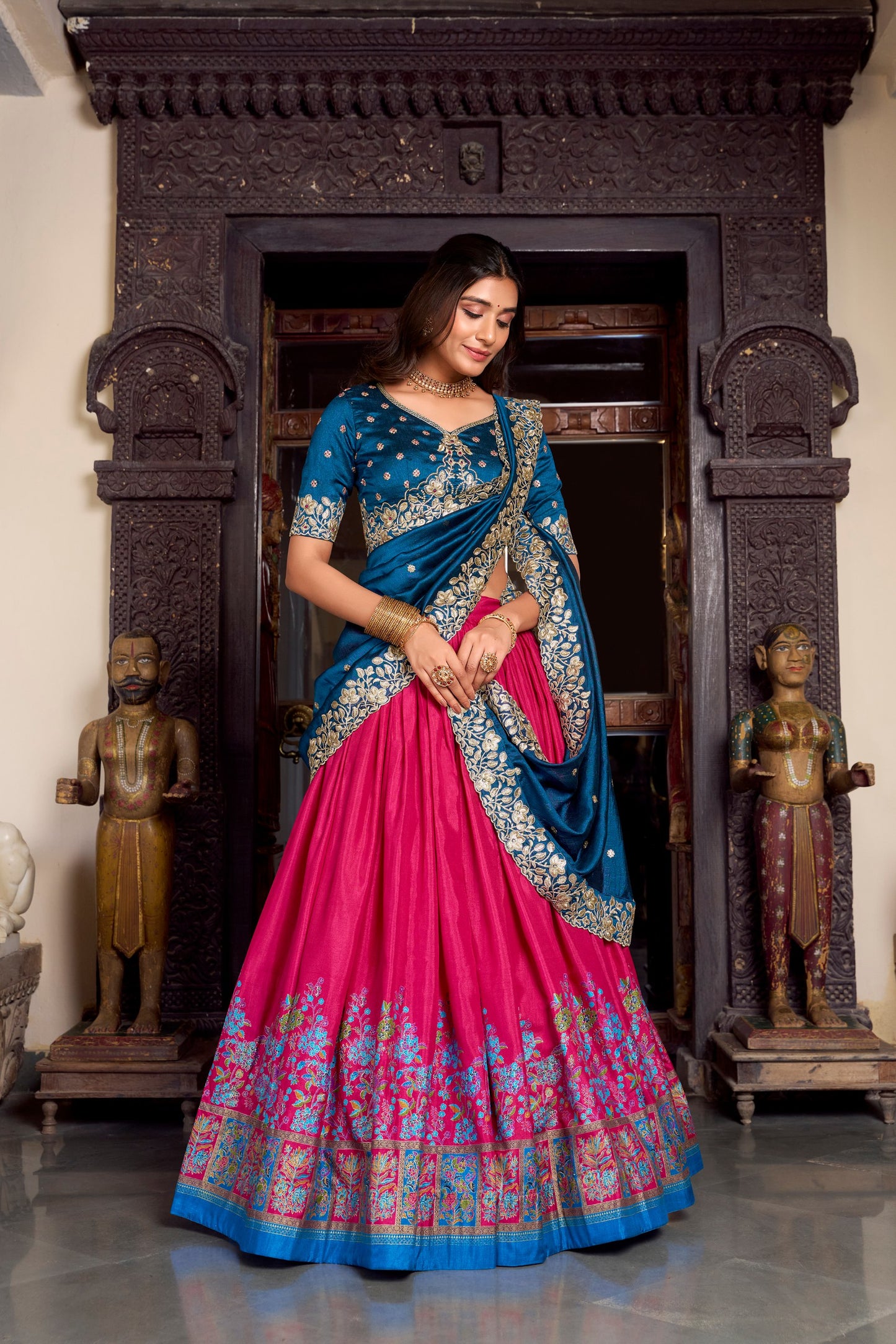 Vichitra Silk Embroidered Dupatta Lehenga Choli