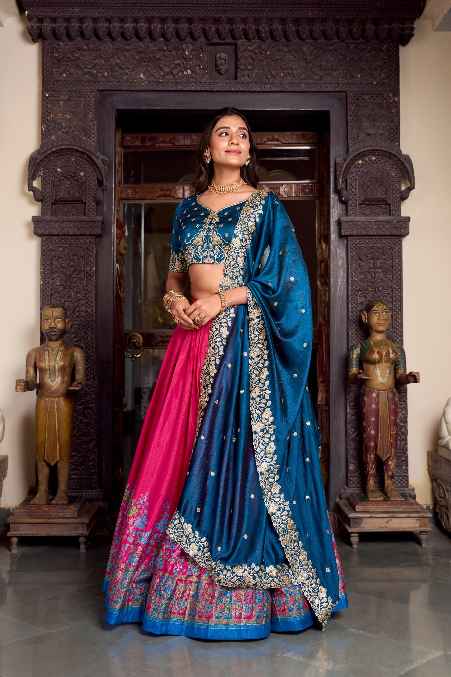 Vichitra Silk Embroidered Dupatta Lehenga Choli