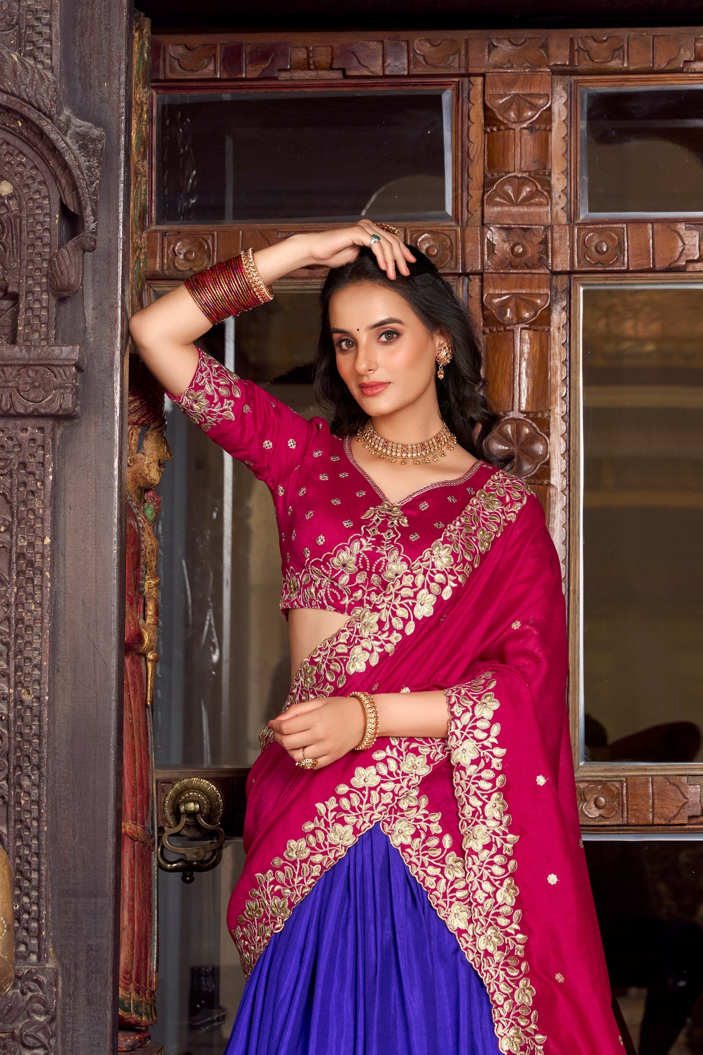 Vichitra Silk Embroidered Dupatta Lehenga Choli