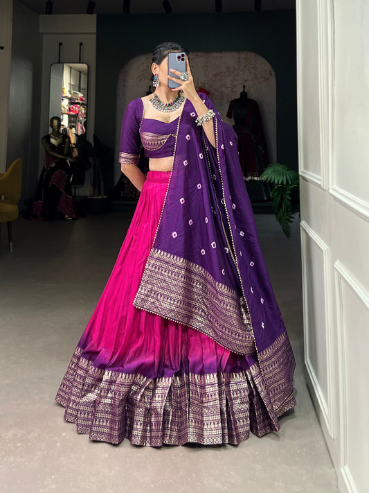 Zari Weaving Chanderi Lehenga with Bandhej Dupatta & Stitched Blouse