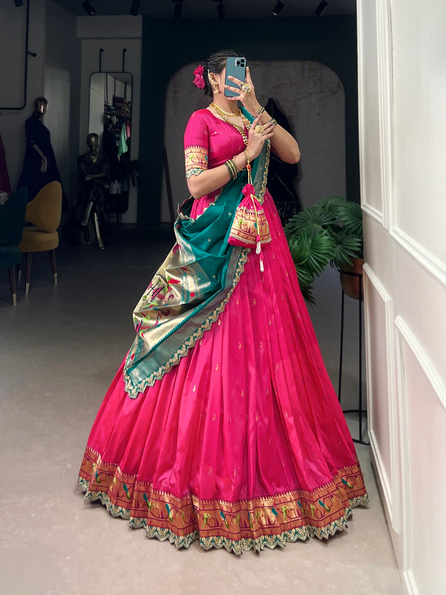 Regal Jacquard Silk Paithani Lehenga with Embroidered Dupatta