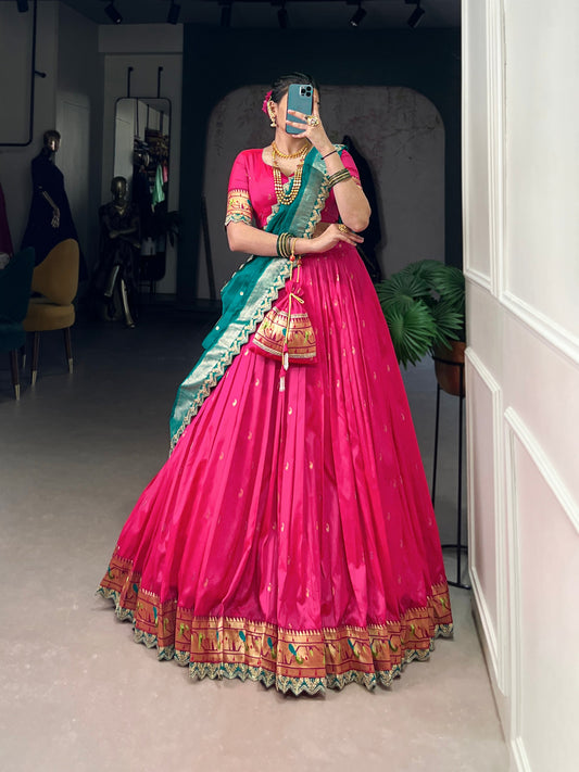 Regal Jacquard Silk Paithani Lehenga with Embroidered Dupatta