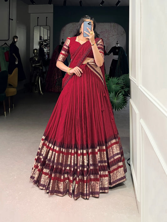Elegant 4-Meter Flair Lehenga Choli in Pure Chanderi