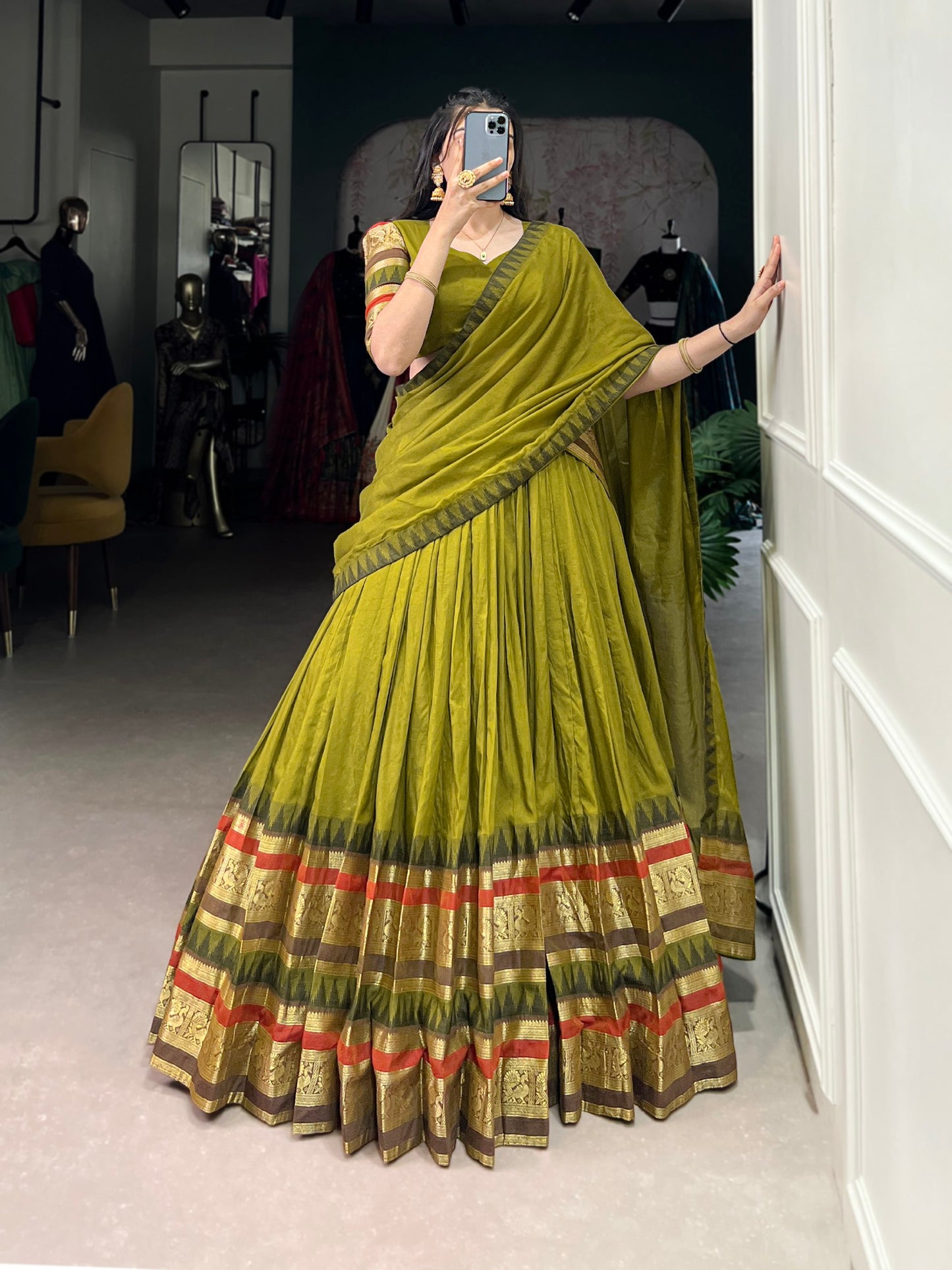 Elegant 4-Meter Flair Lehenga Choli in Pure Chanderi