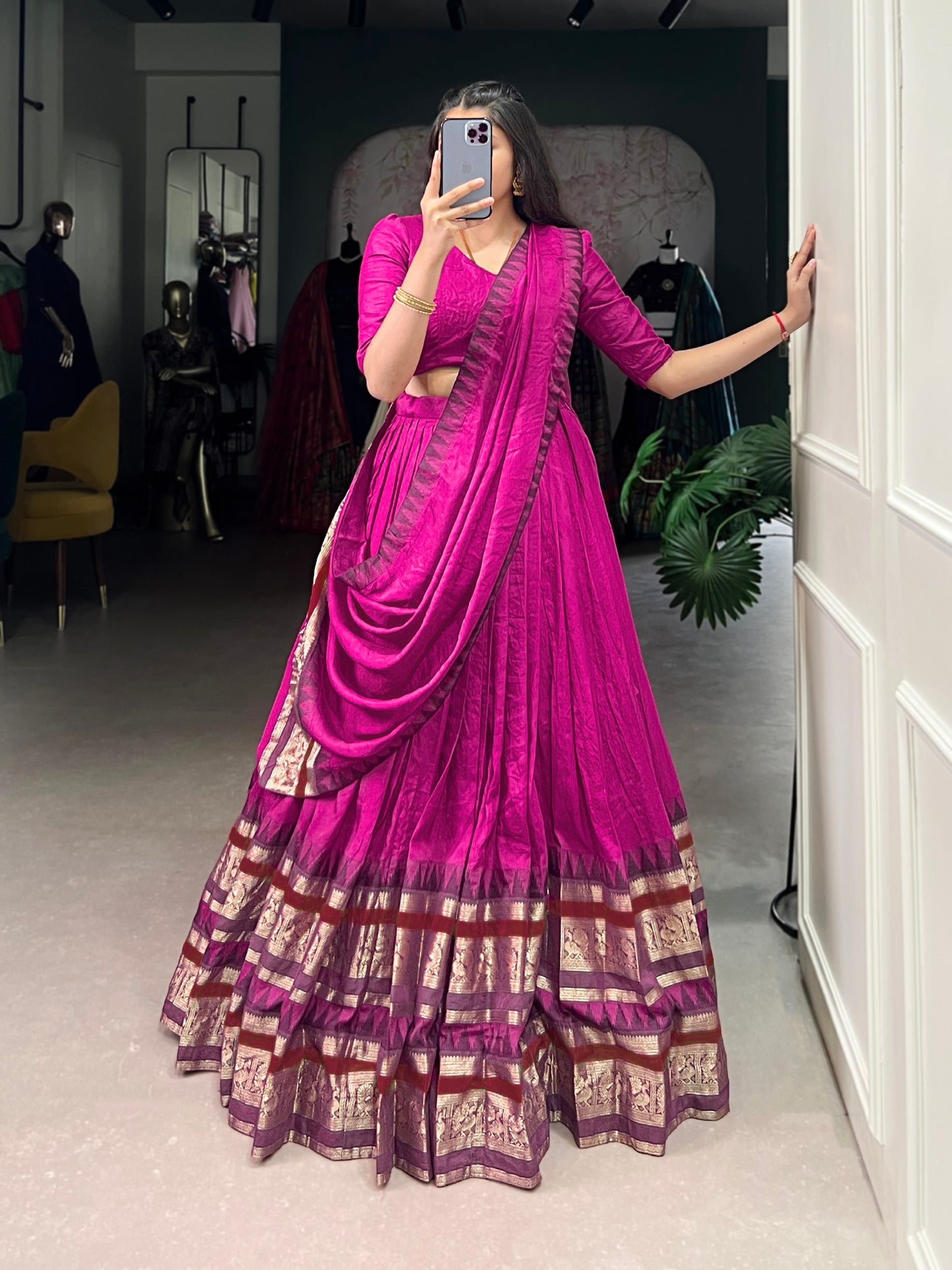 Elegant 4-Meter Flair Lehenga Choli in Pure Chanderi