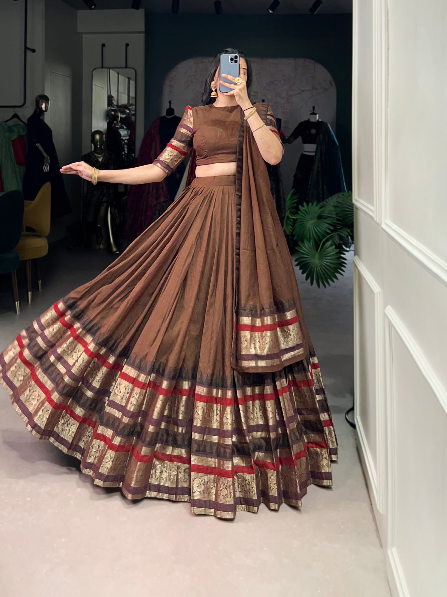 Elegant 4-Meter Flair Lehenga Choli in Pure Chanderi