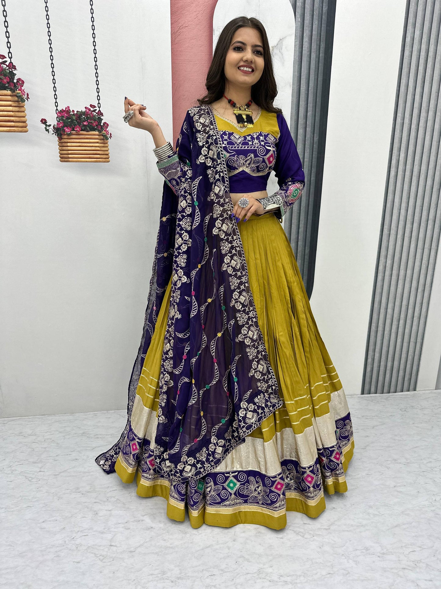 Pure Cotton Embroidered Navratri Lehenga Choli Set