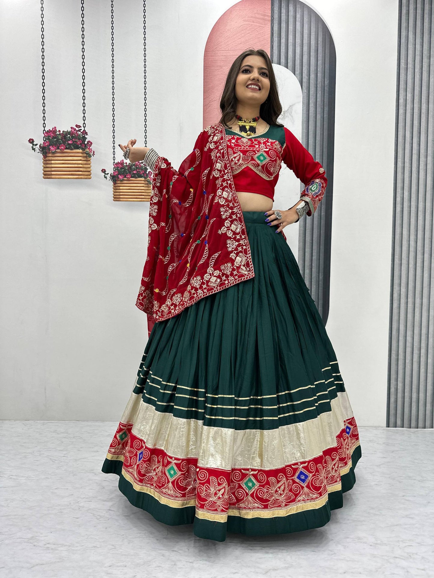 Pure Cotton Embroidered Navratri Lehenga Choli Set