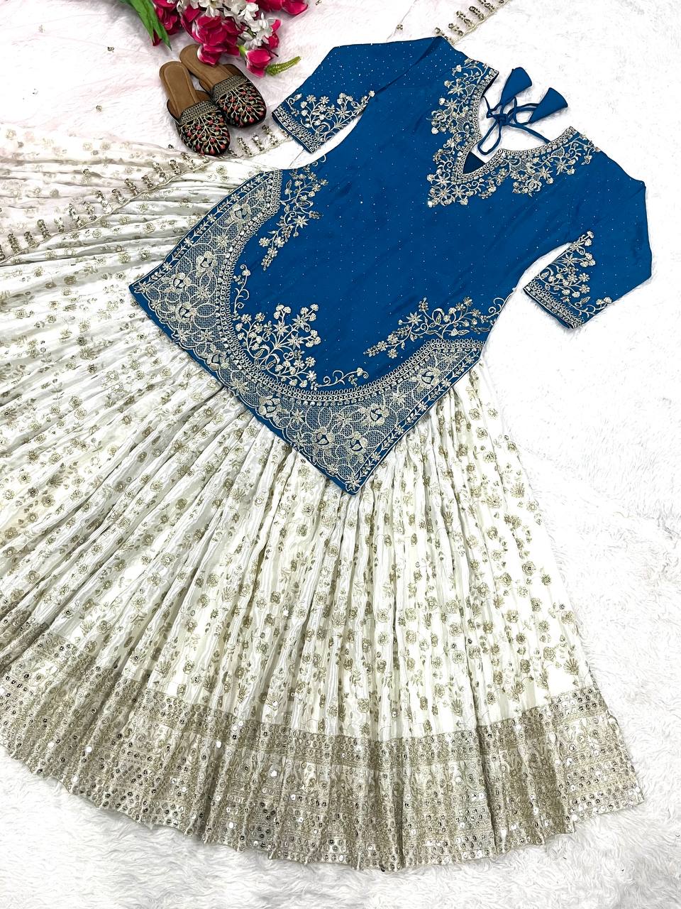Stunning Semi-Stitched Lehenga with Embroidered Net Dupatta