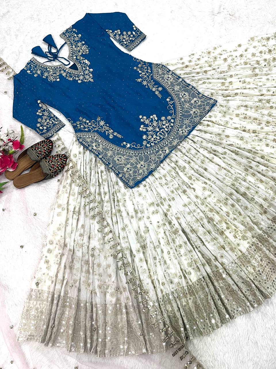 Stunning Semi-Stitched Lehenga with Embroidered Net Dupatta