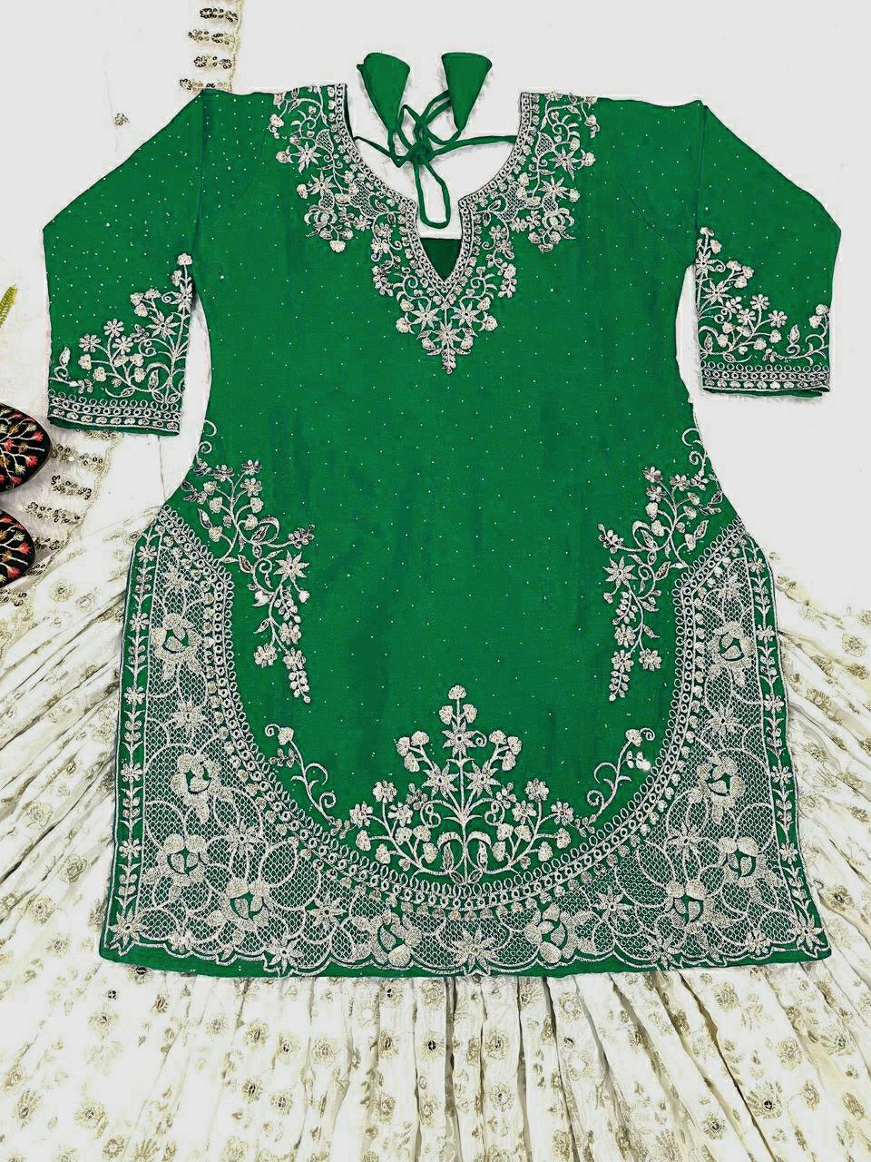 Stunning Semi-Stitched Lehenga with Embroidered Net Dupatta
