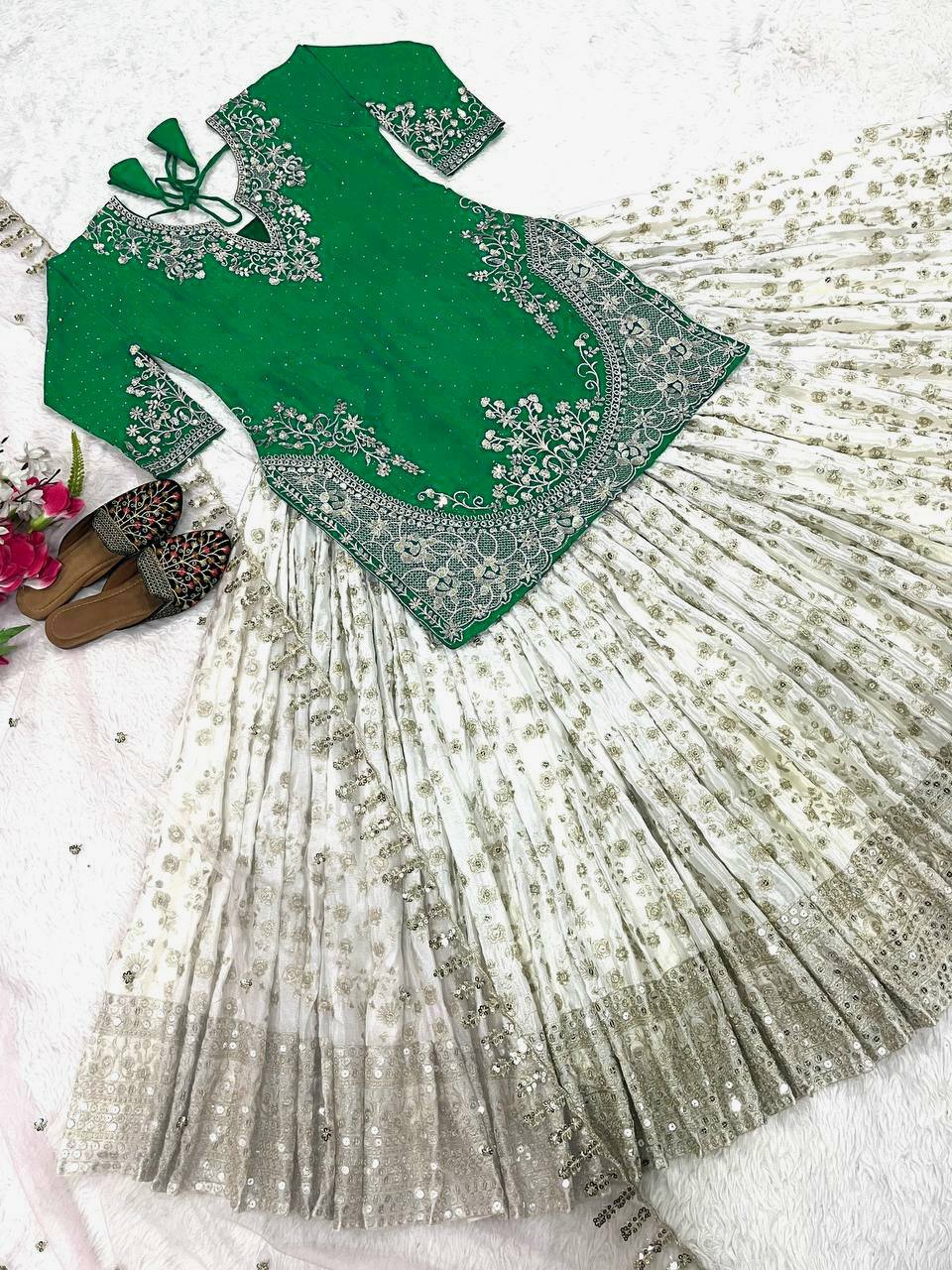 Stunning Semi-Stitched Lehenga with Embroidered Net Dupatta