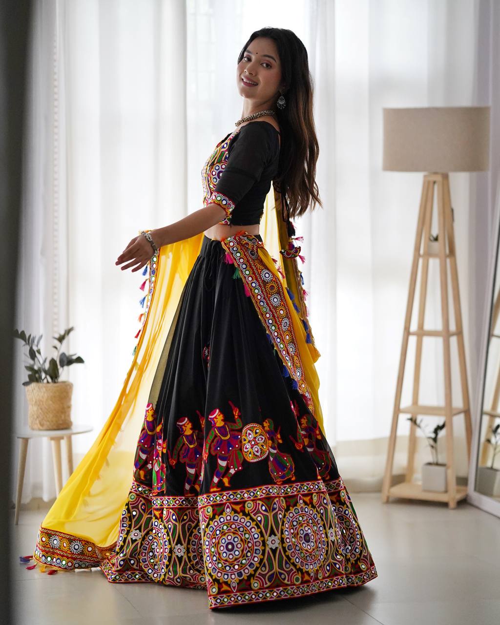 Designer Faux Georgette Lehenga Choli with Original Mirror Work