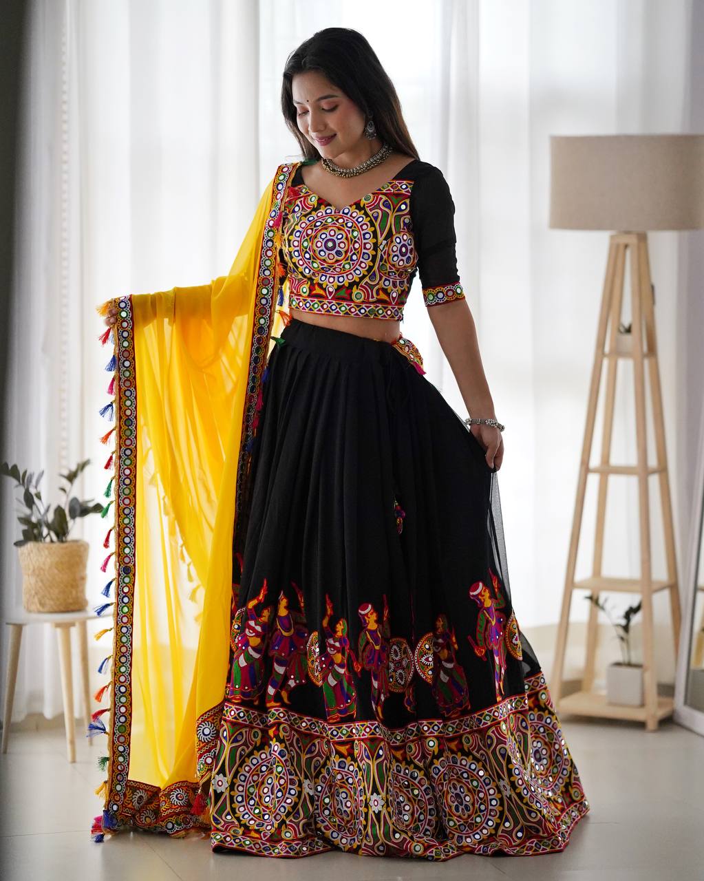 Designer Faux Georgette Lehenga Choli with Original Mirror Work